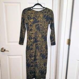 Vintage 70s Black Gold Green Knit Midi Dress Open Back Cotton Retro Prom Size M